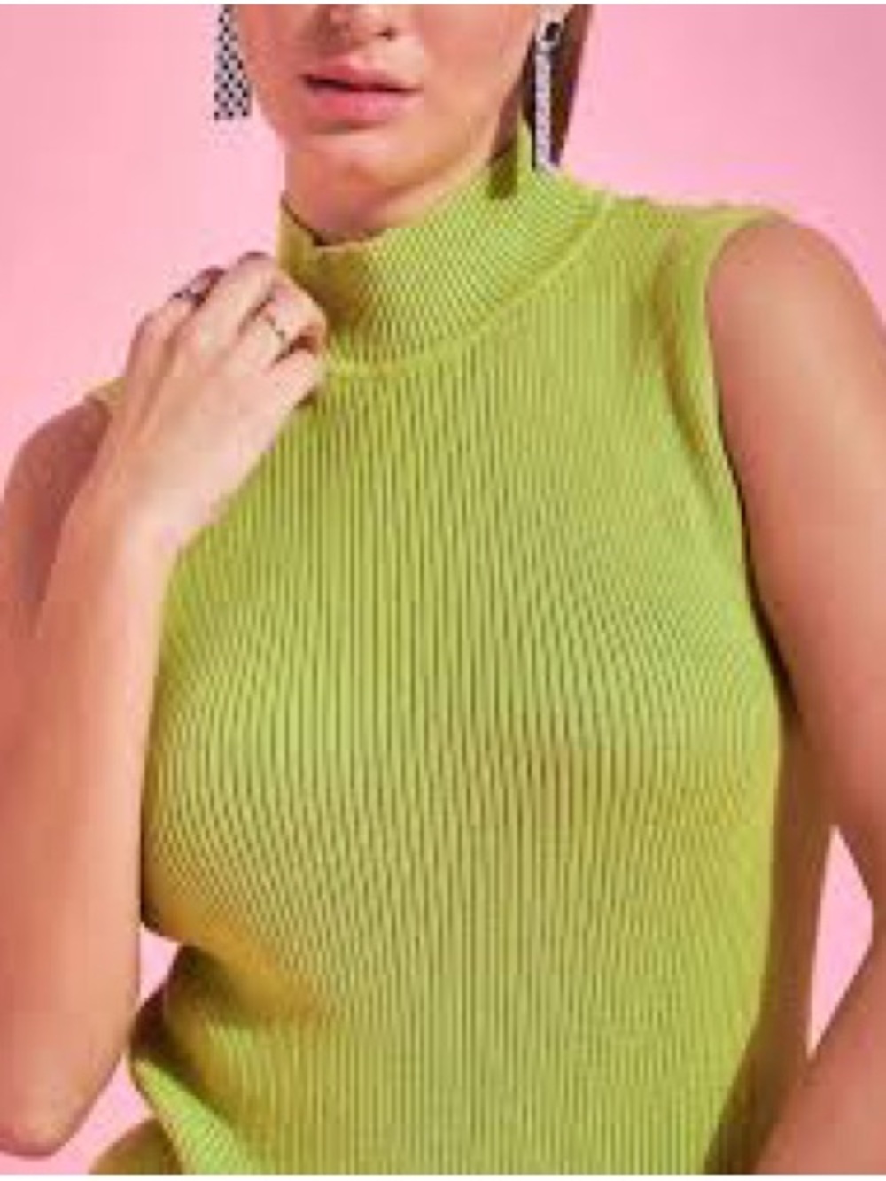 CLIO Y2K 90's Ribbed Silk/Cotton Blend Sleeveless Ribbed Mock Neck Green Tank M